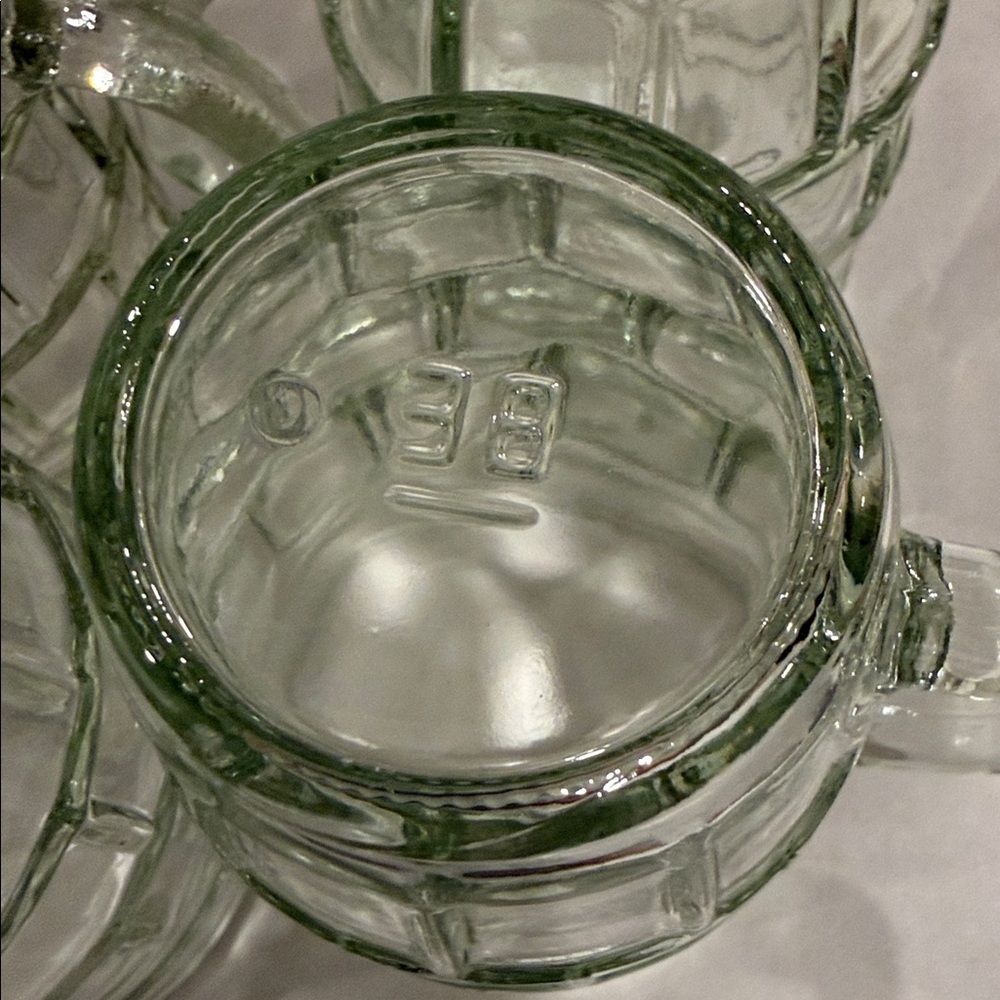 Vintage  Anchor Hocking Windowpane barrel-root beer mugs depression-era glass 4x - Picture 7 of 10